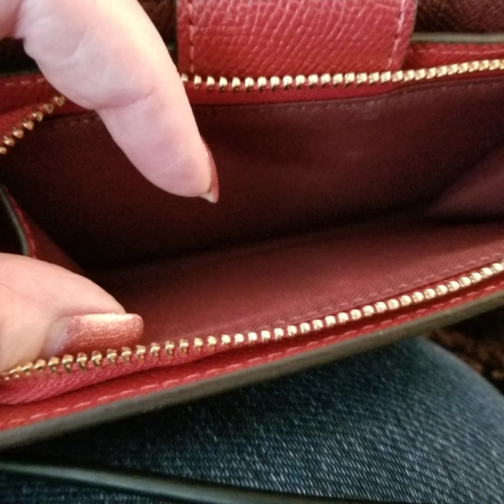 Coach Red Wallet with Textured Leather and Gold Logo Like New!! - Picture 5 of 6